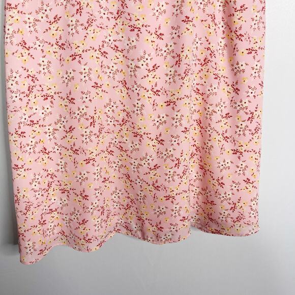 Lola and Grace Medium M Pink Ditsy Floral Tie Strap Skater Dress Smocked Back - Picture 5 of 9